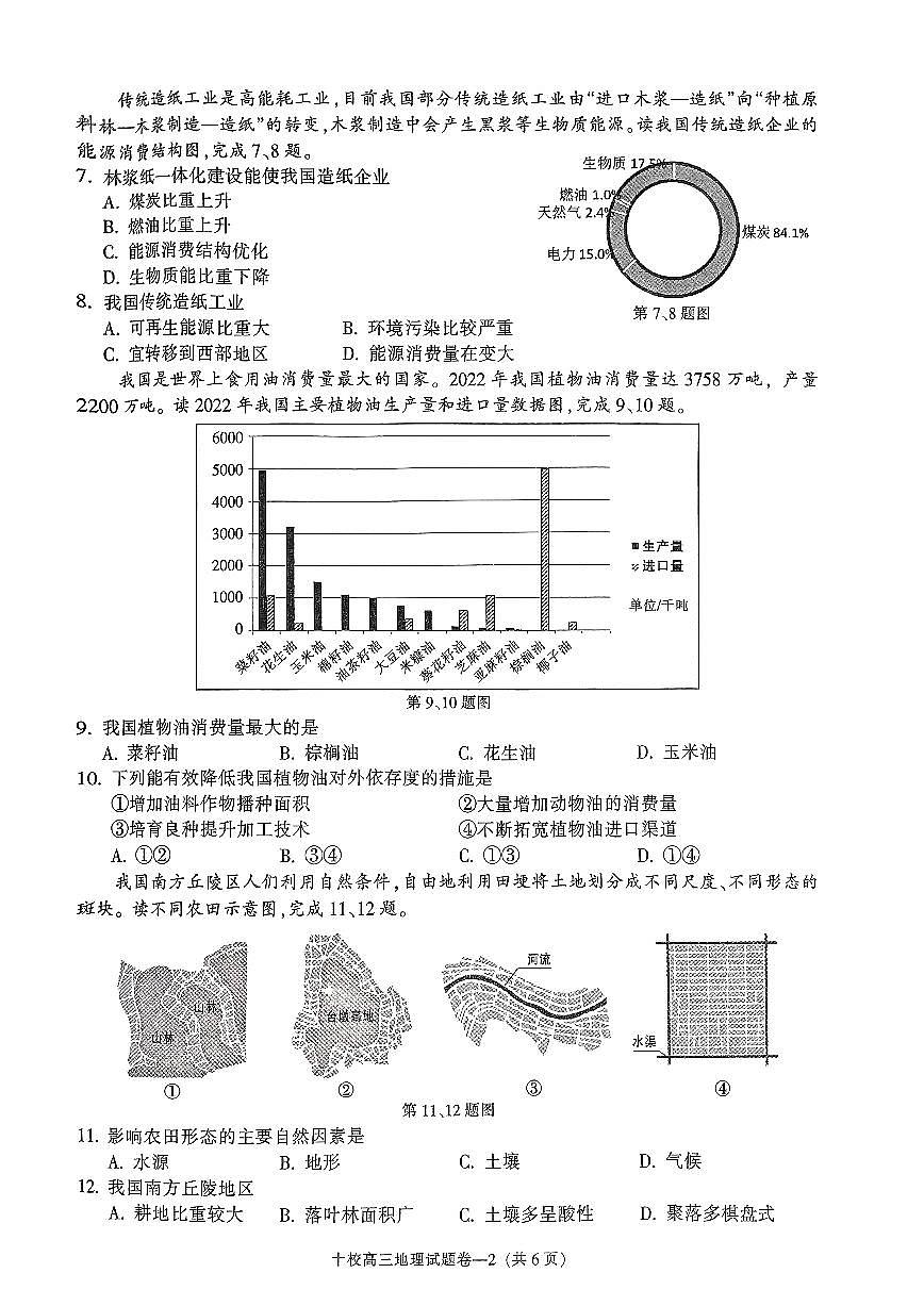 2024届浙江省金华市十校高三上学期11月模考-地理试题（含答案）第2页