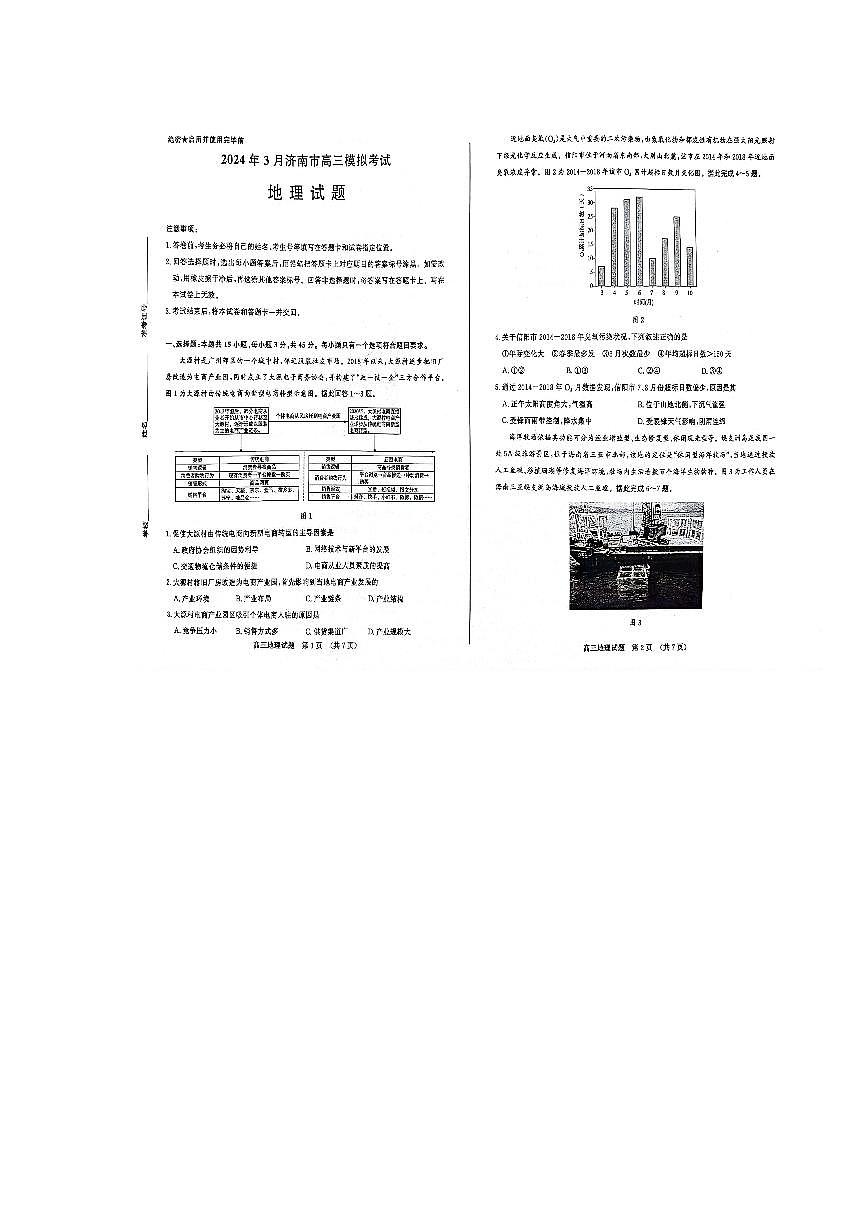 2024山东省济南一模高三模拟考试-地理试卷（含答案）第1页