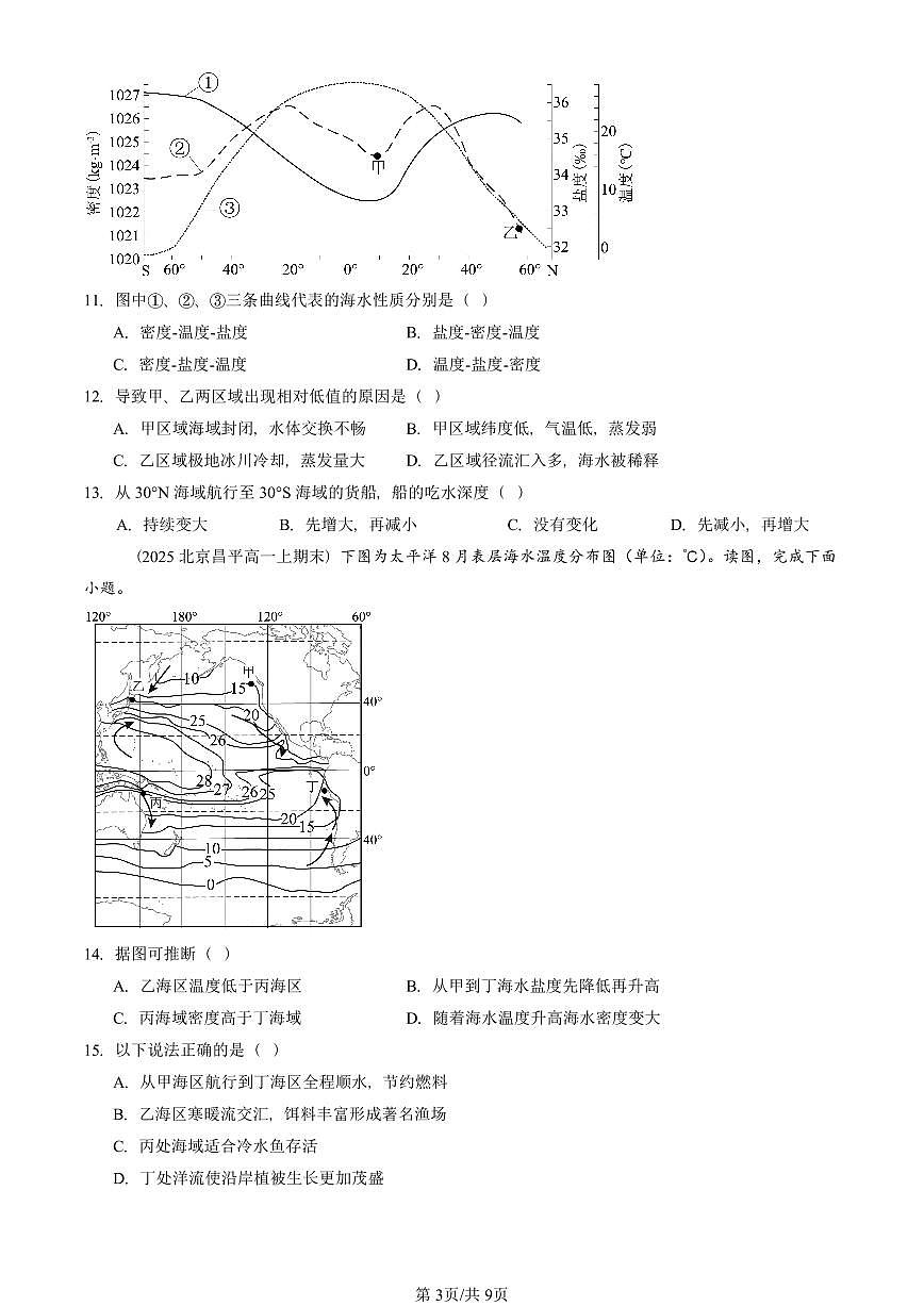 2025北京重点校高一（上）期末真题地理汇编：地球上的水章节综合第3页