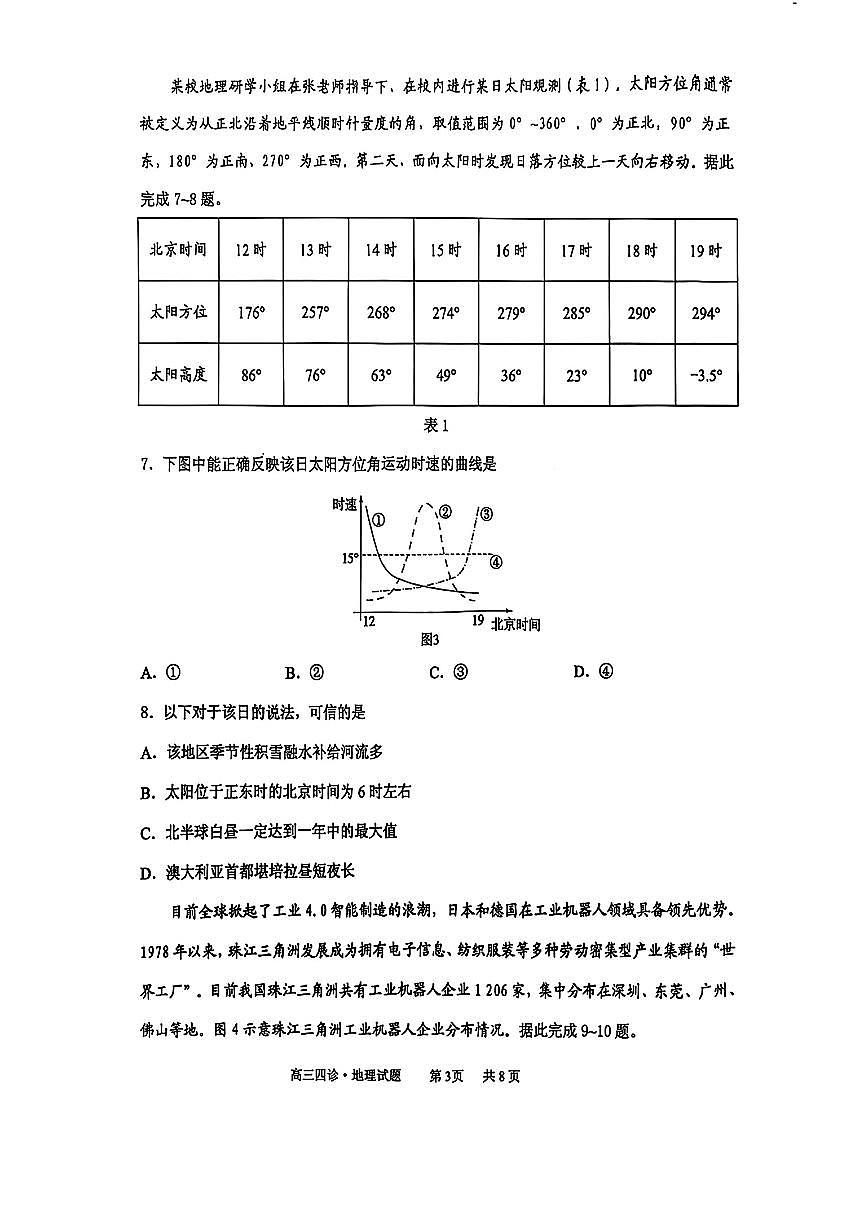 2025届山东省实验中学高三第四次诊断考试地理试卷（含答案）第3页