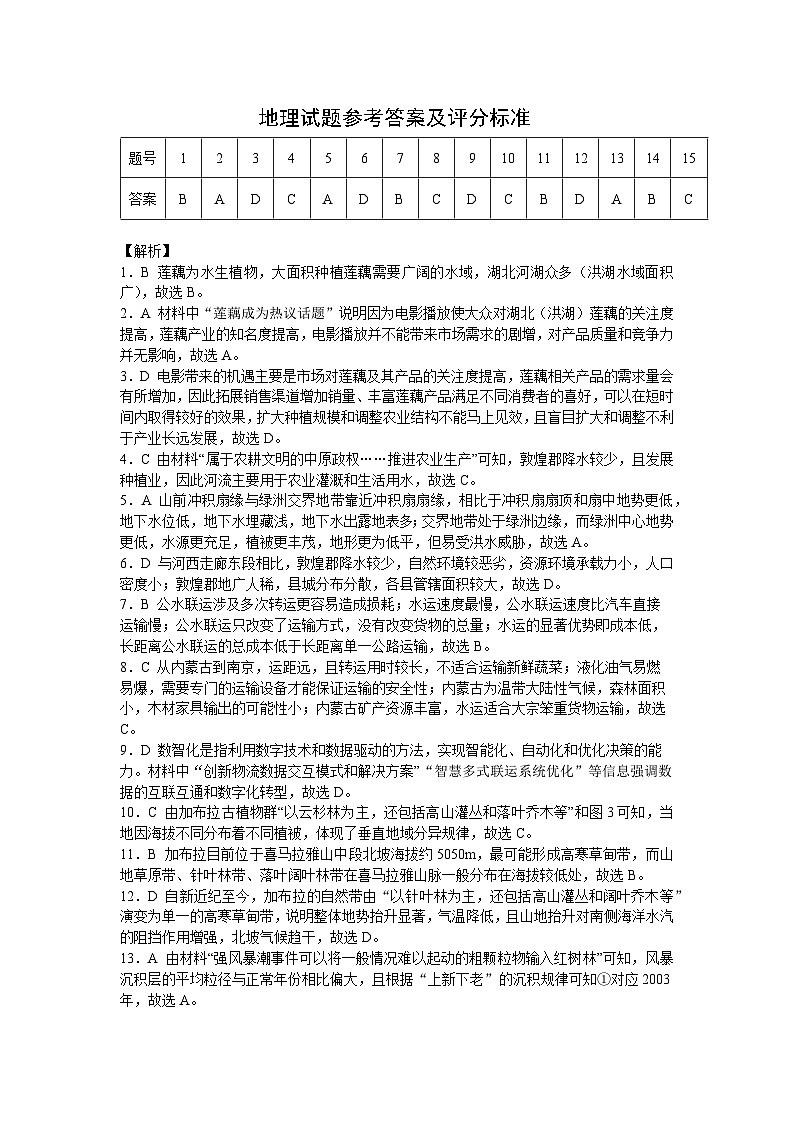 湖北省2025届高三（4月）调研模拟考试地理解析第1页