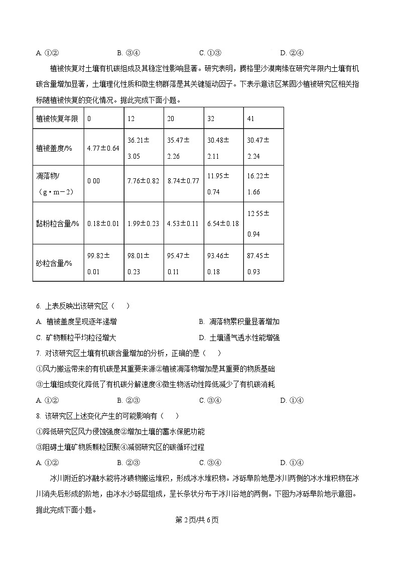 湖南省长沙市第一中学2024-2025学年高三下学期月考（八）地理试题（原卷版）第2页