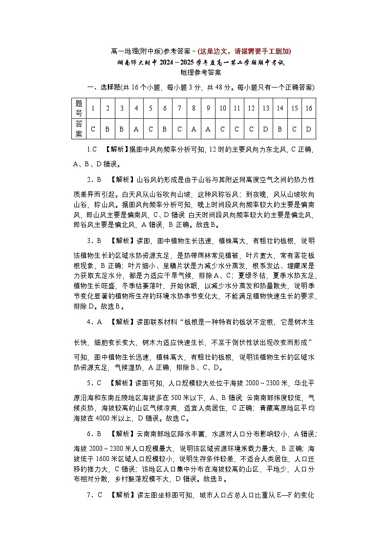 附中高一（2期）期中地理—答案第1页