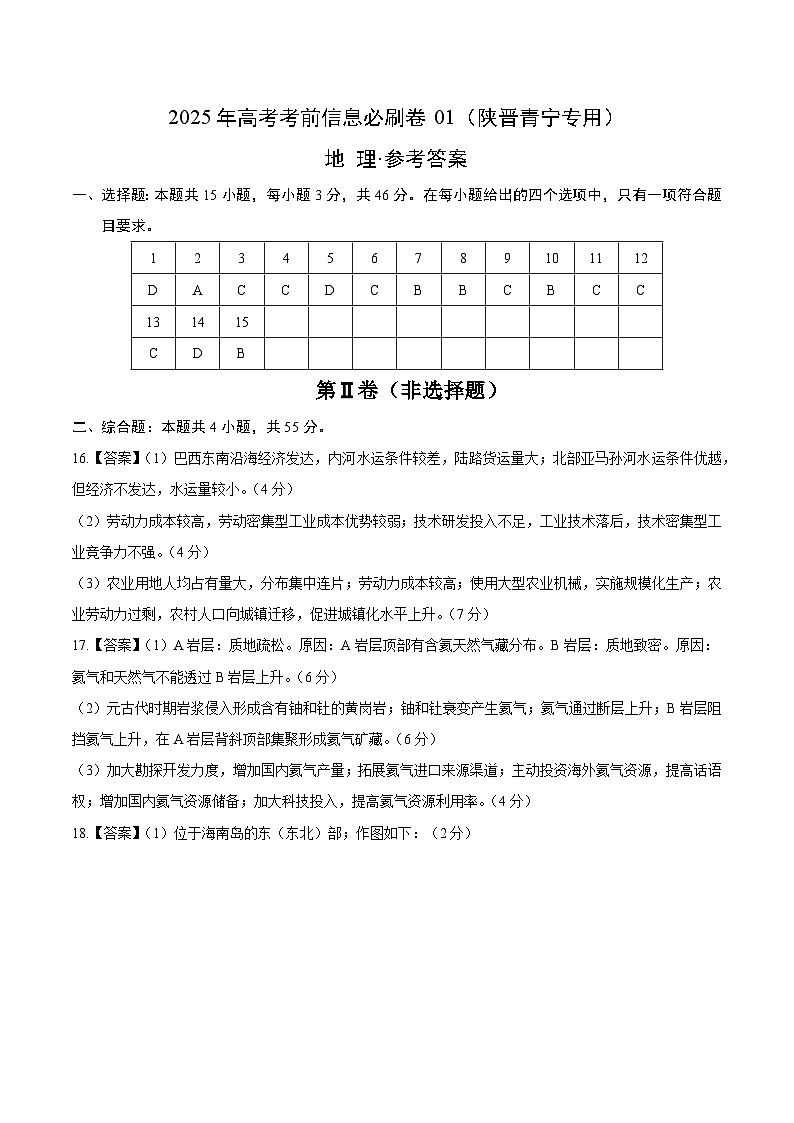 考前信息必刷卷02（陕晋青宁专用）（参考答案）第1页