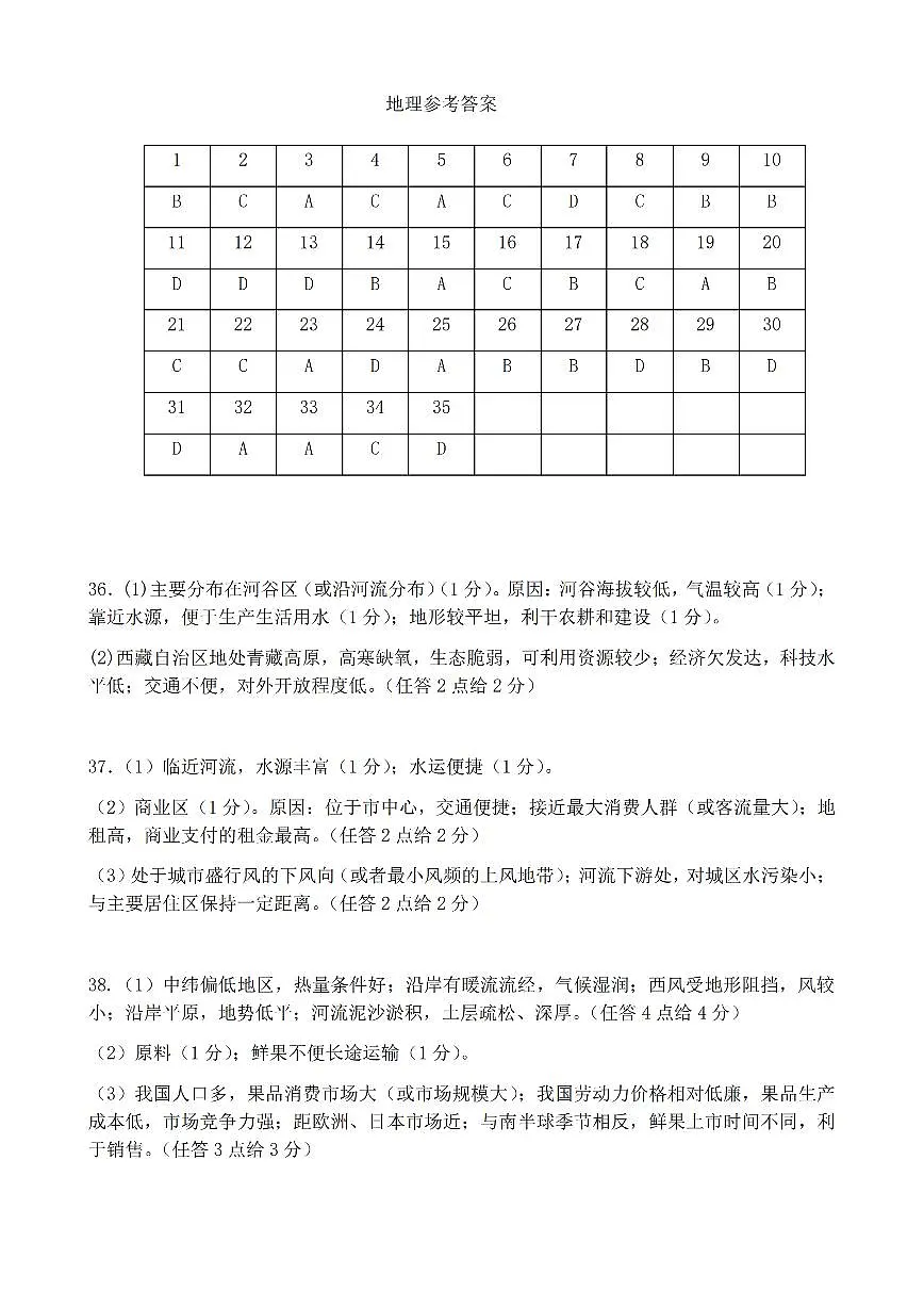 高一地理下期半期考试试卷答案第1页