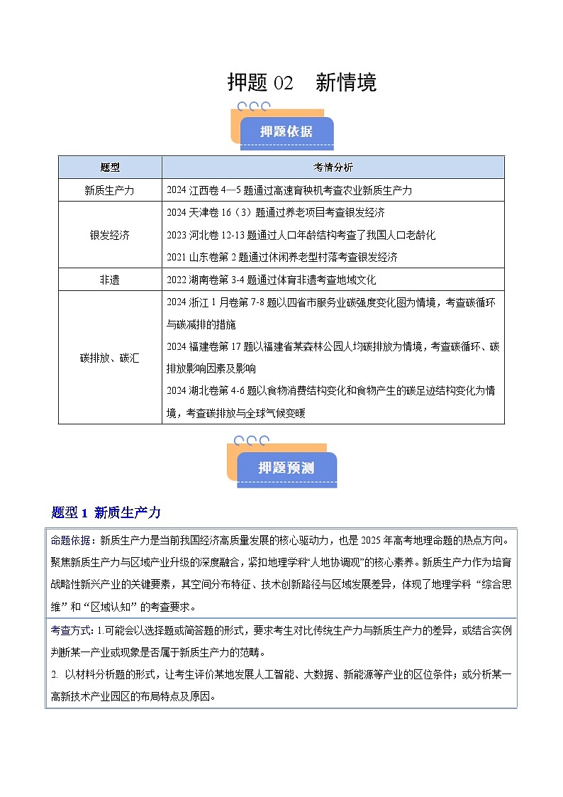 备战2025年高考地理抢押秘籍（浙江专用）押题02新情境（学生版）第1页