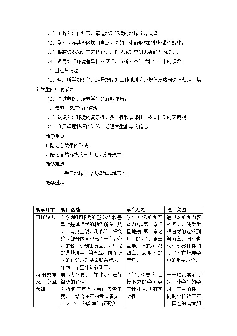 人教版 (新课标)高中地理必修1 5-2《自然地理环境的差异性》 教学设计第2页