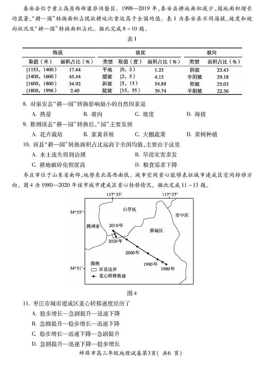 2025届安徽省蚌埠市高三下学期适应性考试地理试题（含答案）第3页