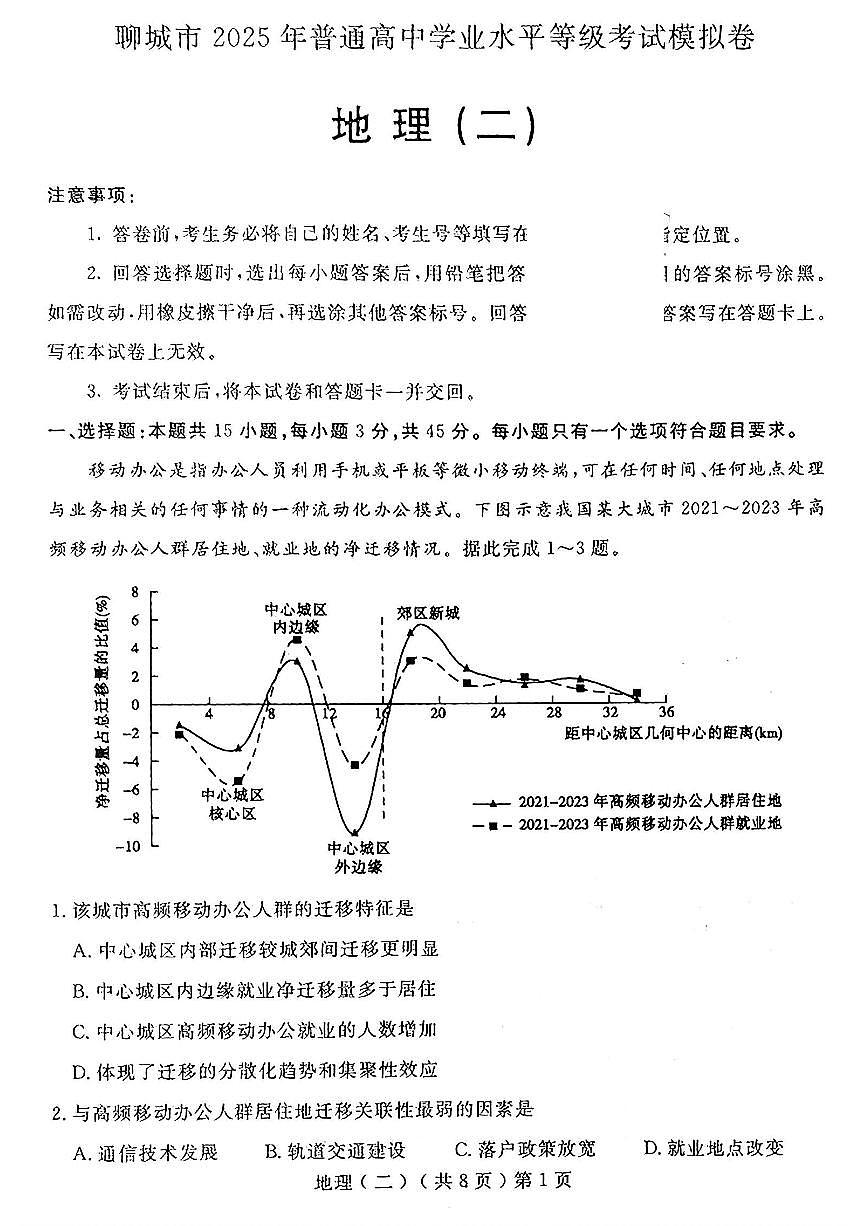 山东省聊城市2025年高考模拟试题（二）地理+答案第1页