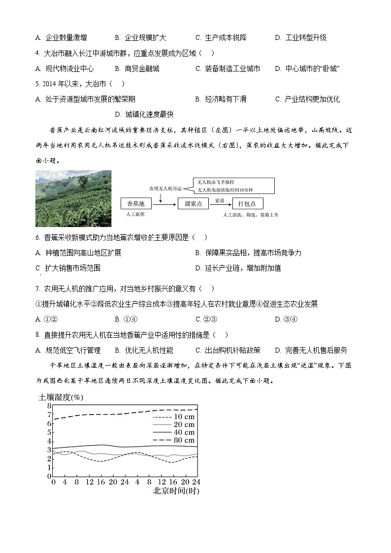 四川省雅安市2024-2025学年高三下学期4月第二次诊断性考试地理试题  Word版无答案第2页