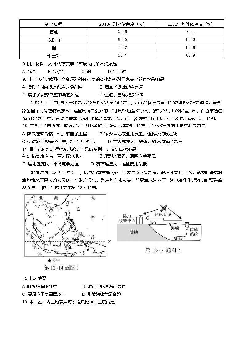浙江省温州新力量联盟2024-2025学年高二下学期4月期中联考试题 地理  含答案第3页