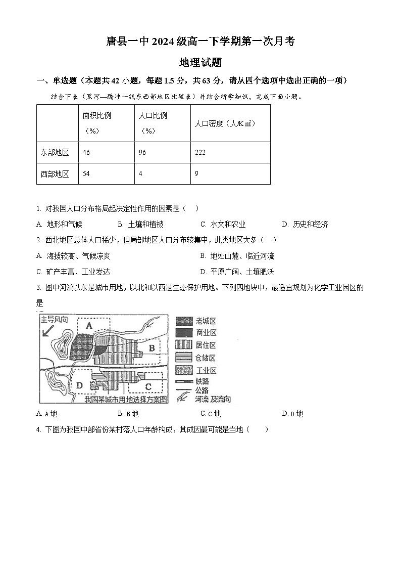 河北省唐县第一中学2024-2025学年高一下学期3月月考地理试题（原卷版+解析版）第1页