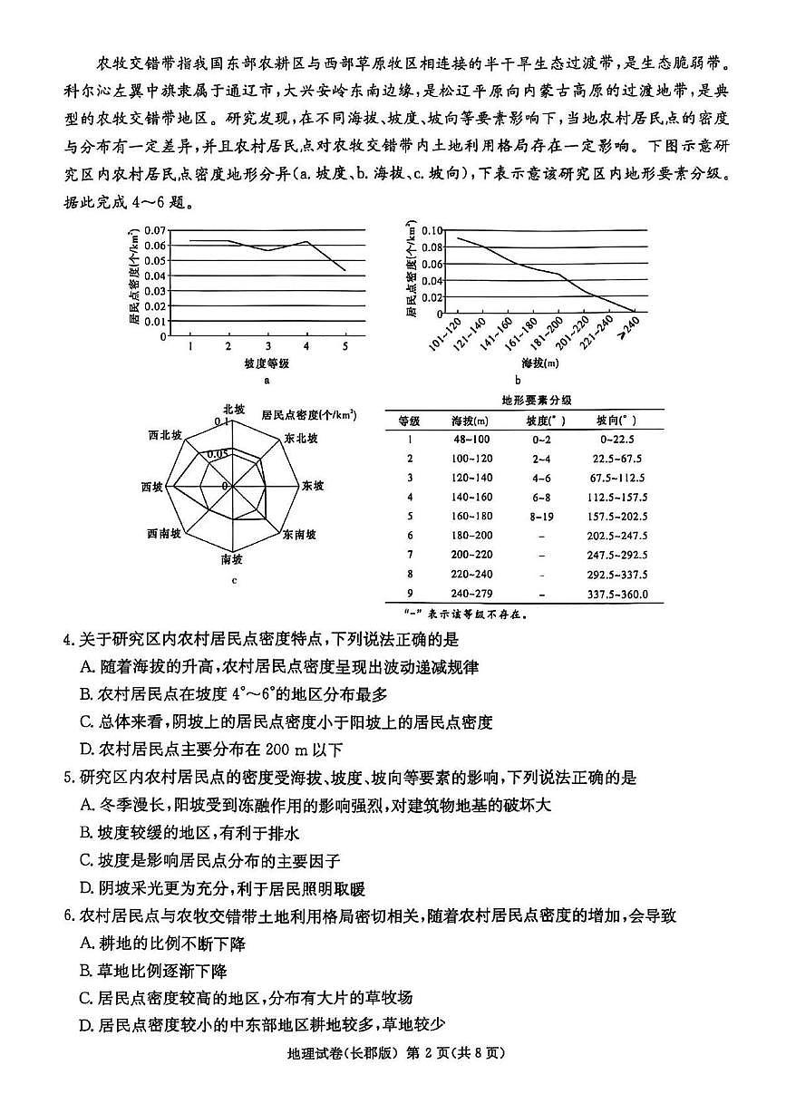湖南省长沙市长郡中学 2025 届模拟地理试卷（一）第2页