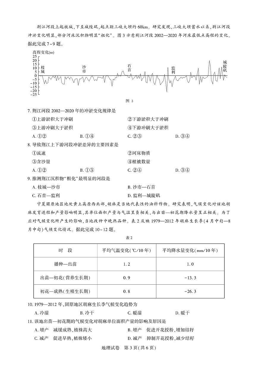 湖北省高中名校联盟2025届高三高考模拟第四次联合测评-地理试题+答案第3页