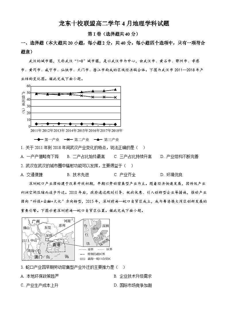黑龙江省龙东十校联盟2024-2025学年高二下学期4月月考地理试题（原卷版+解析版）第1页