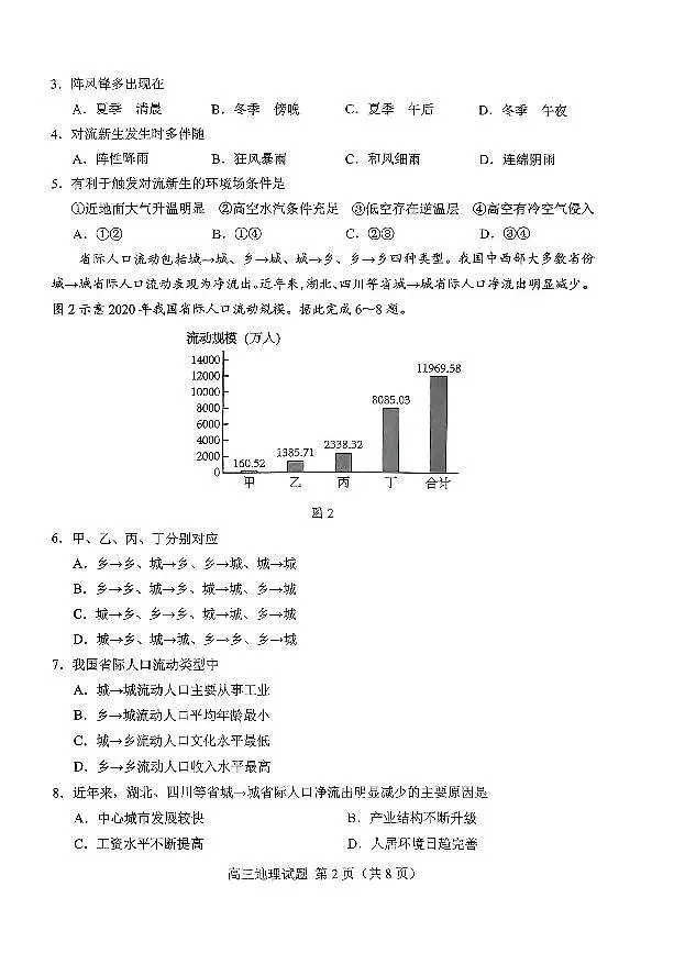 山东省菏泽市2025年高三二模考试地理第2页