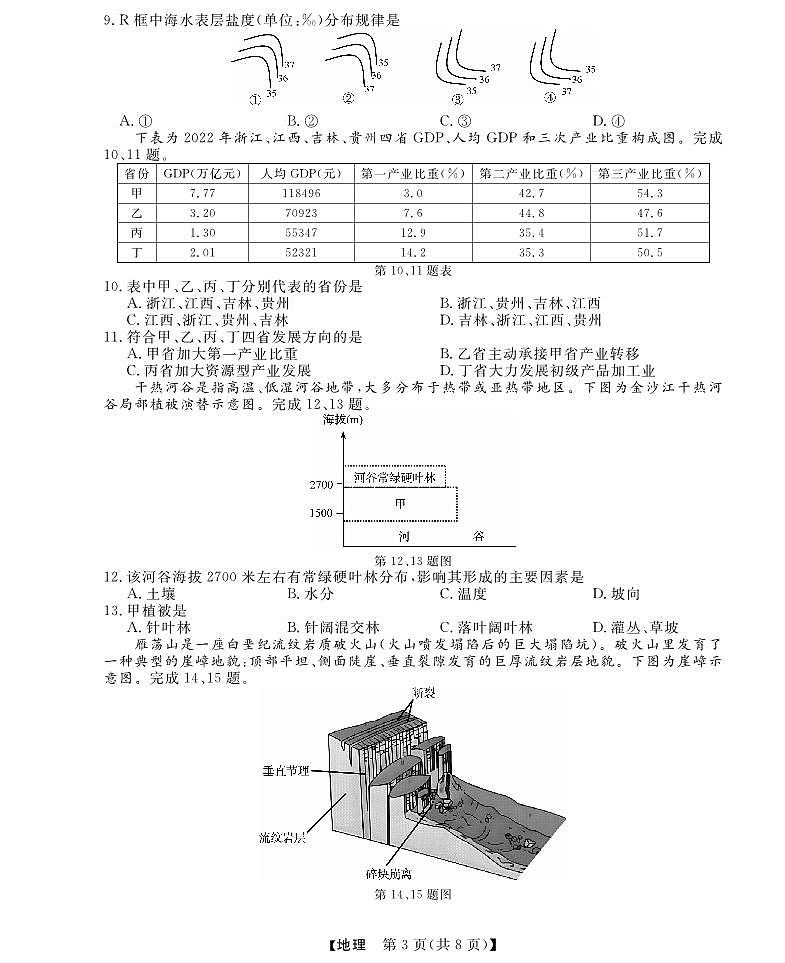 浙江强基联盟2024年10月高三联考--地理试卷（含答案）第3页