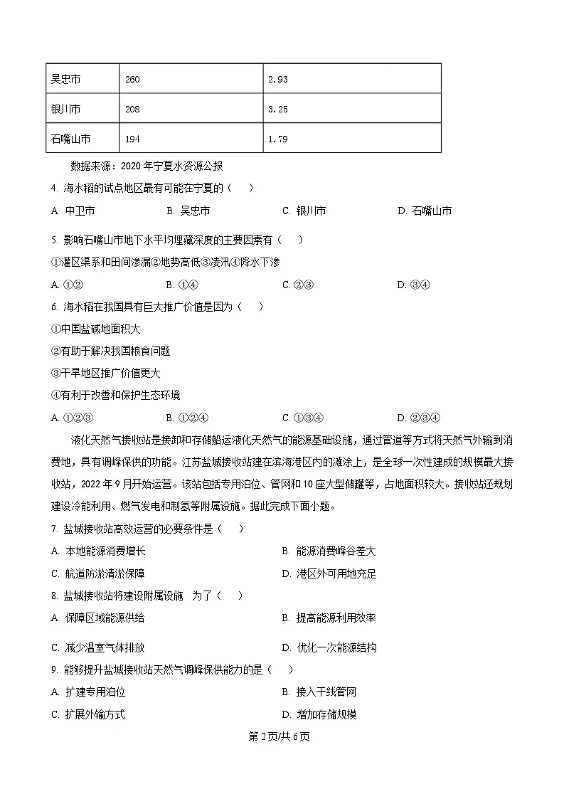 内蒙古通辽市第一中学2023-2024学年高二下学期7月期末地理试题 Word版无答案第2页