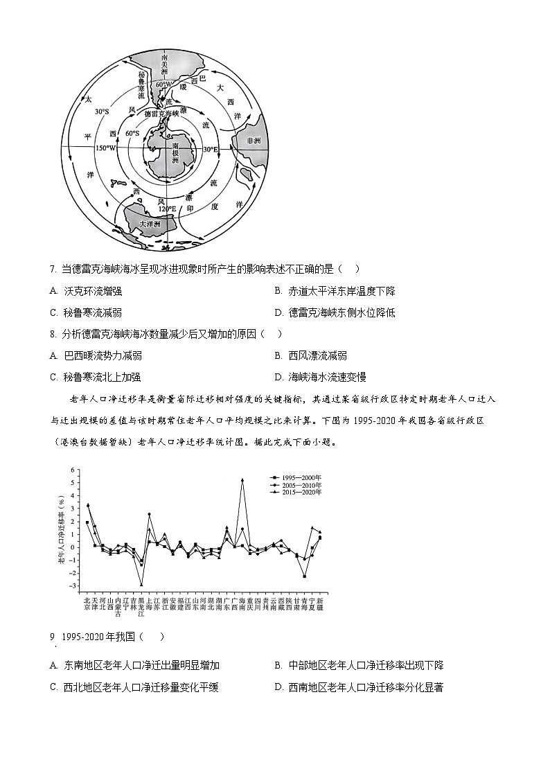 2025届陕西省渭南市高三下学期教学检测（Ⅱ）地理试题  Word版无答案第3页