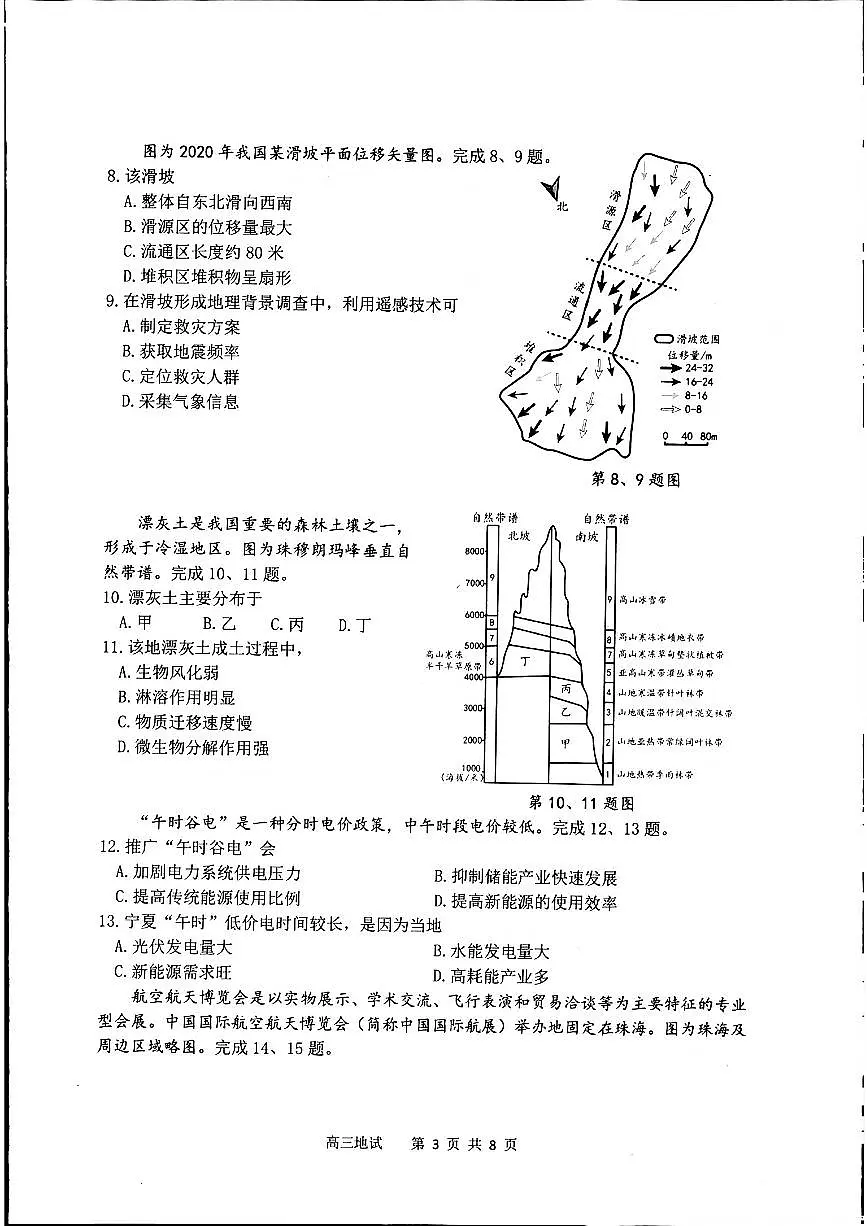 浙江省2025届杭州高三年级11月质量检测一模 地理试题（含答案）第3页