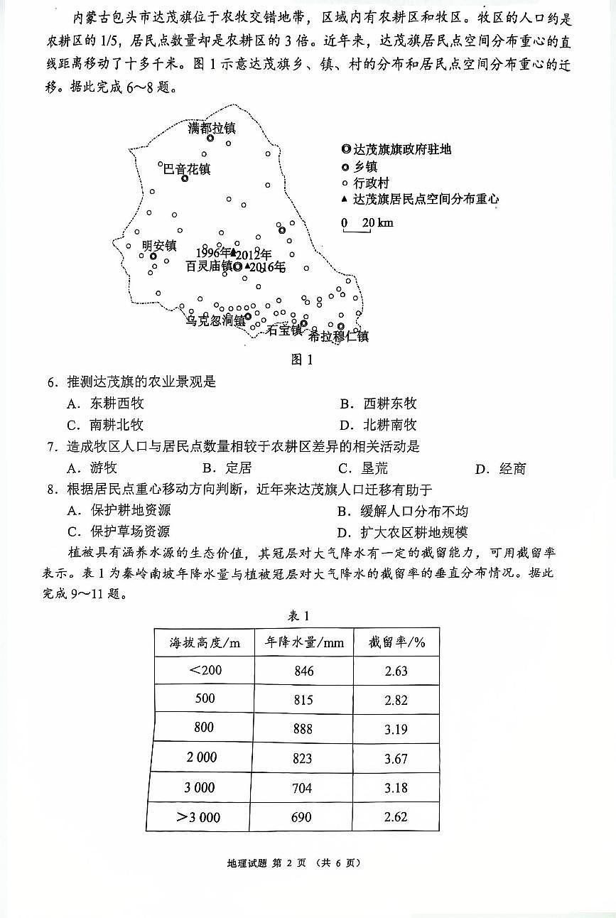 四川省（蓉城名校联盟）新高考2022级高三适应性考试地理第2页