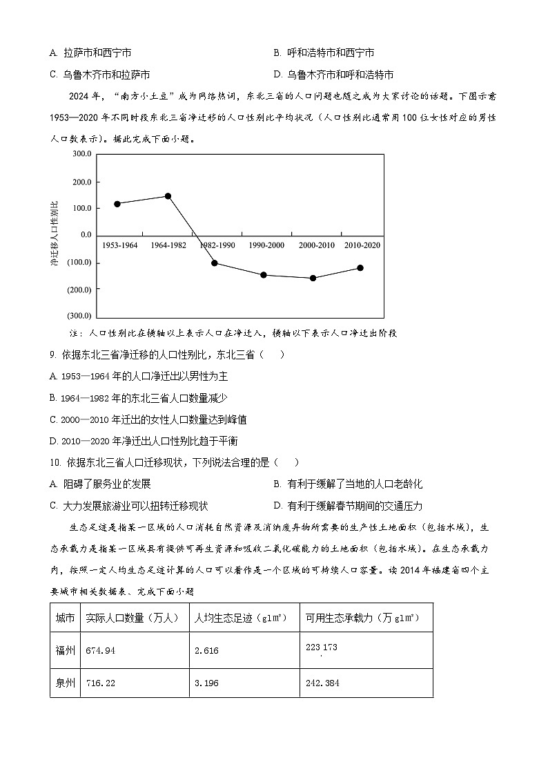 山东省师范大学附属中学2024-2025学年高一下学期3月月考地理试题（原卷版+解析版）第3页