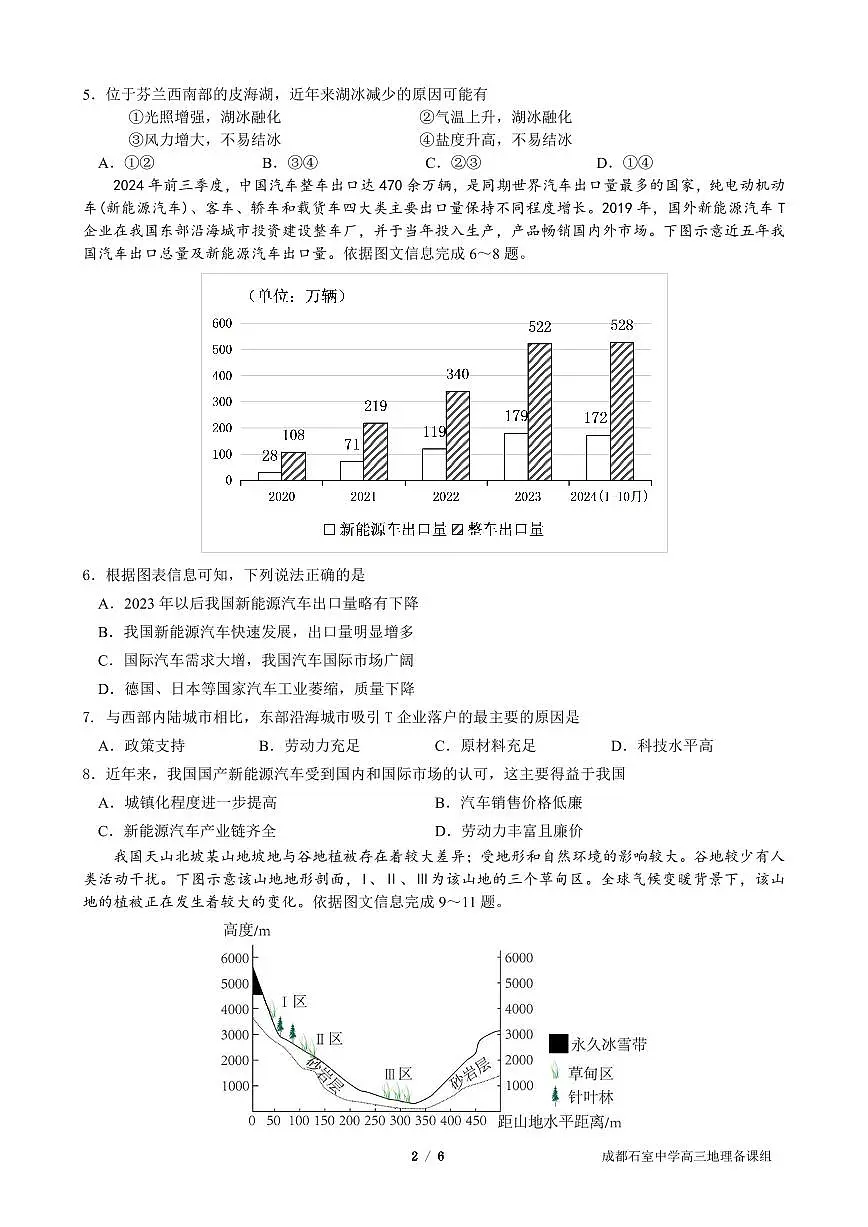 成都石室中学 2025 年高考适应性测试演练模拟考试 地理试卷（含答案）第2页
