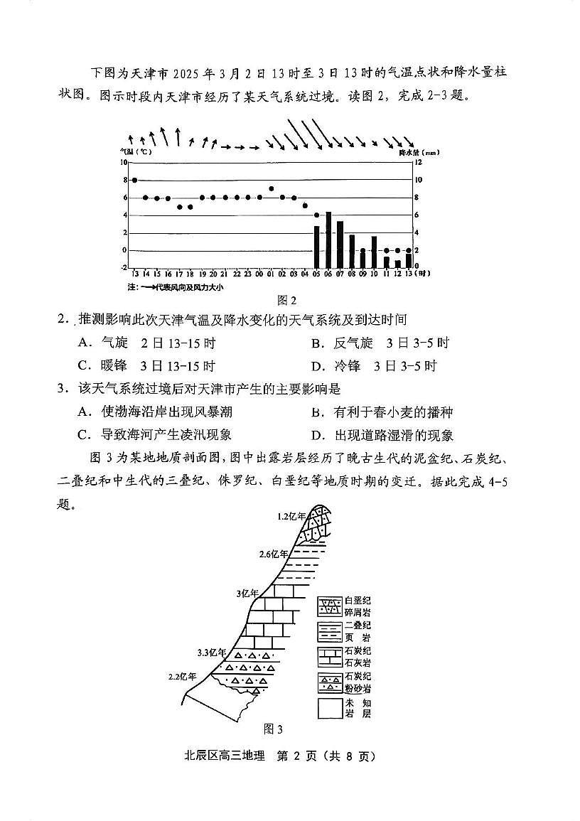 2025届天津市北辰区高三三模地理试卷（高考模拟）第2页