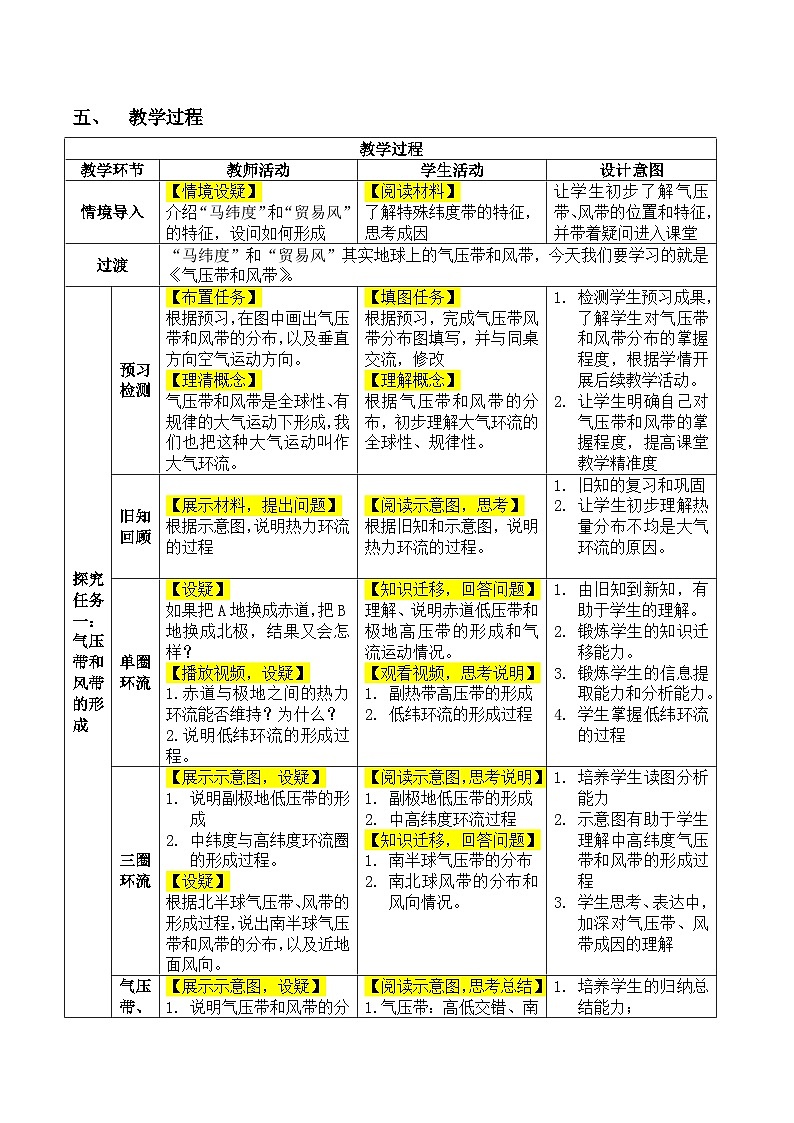 人教版高中地理选择性必修1 3-2《气压带、风带第一课时》教学设计第2页