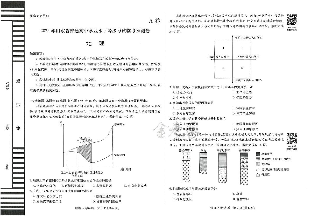 2025年高三地理高考临考押题密卷模拟试题A卷（山东专版）及其答案第1页