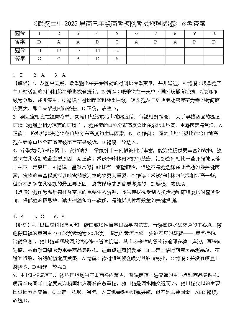 模拟考地理答案第1页