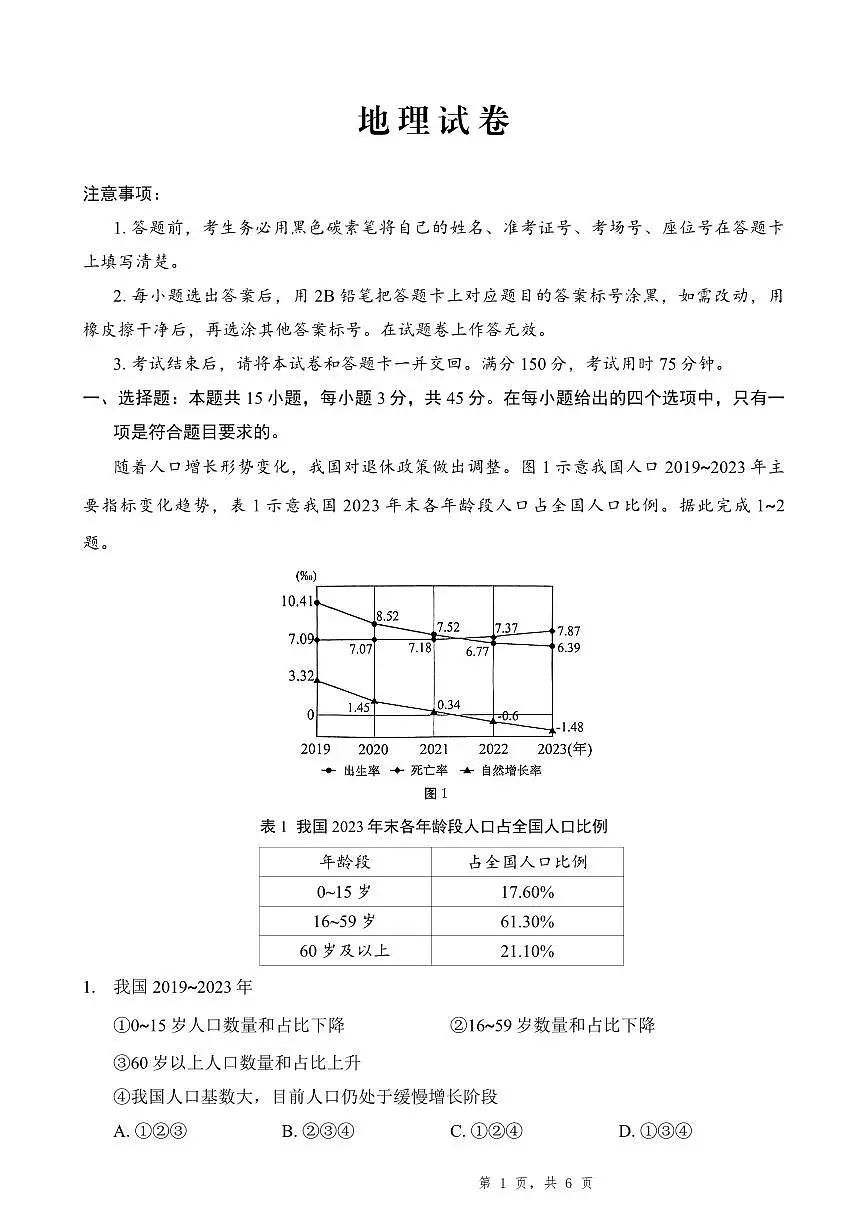 重庆市第八中学2025届高三5月适应性月考卷（八）地理第1页