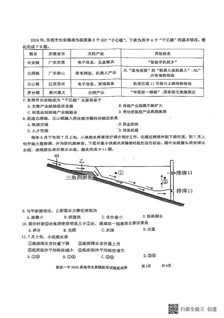 2025届江西省新余市第一中学高考全真模拟考试地理试卷（高考模拟）第2页