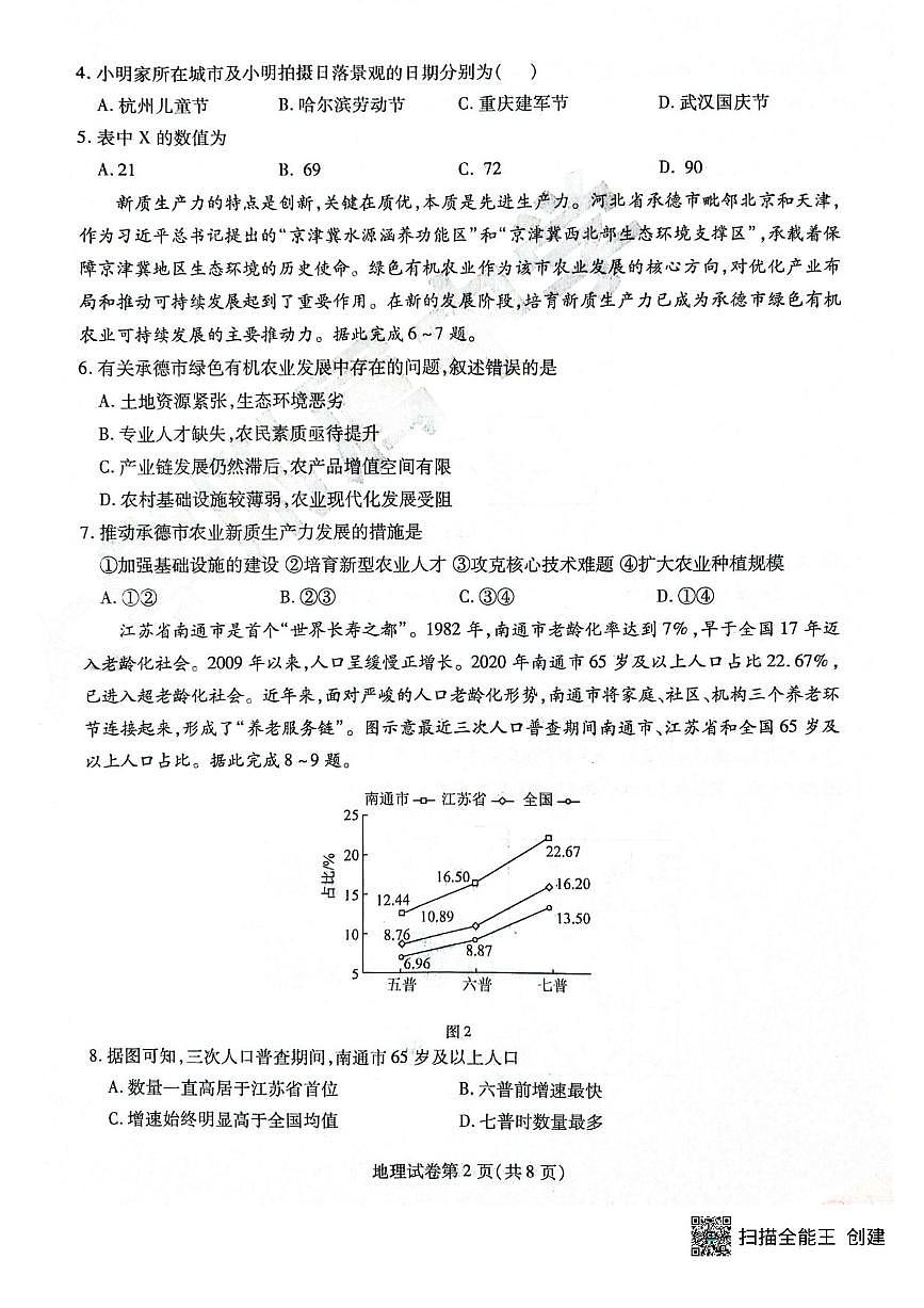 黑龙江省哈尔滨师范大学附属中学2024-2025学年高三下学期5月第四次模拟考试地理试题+答案第2页