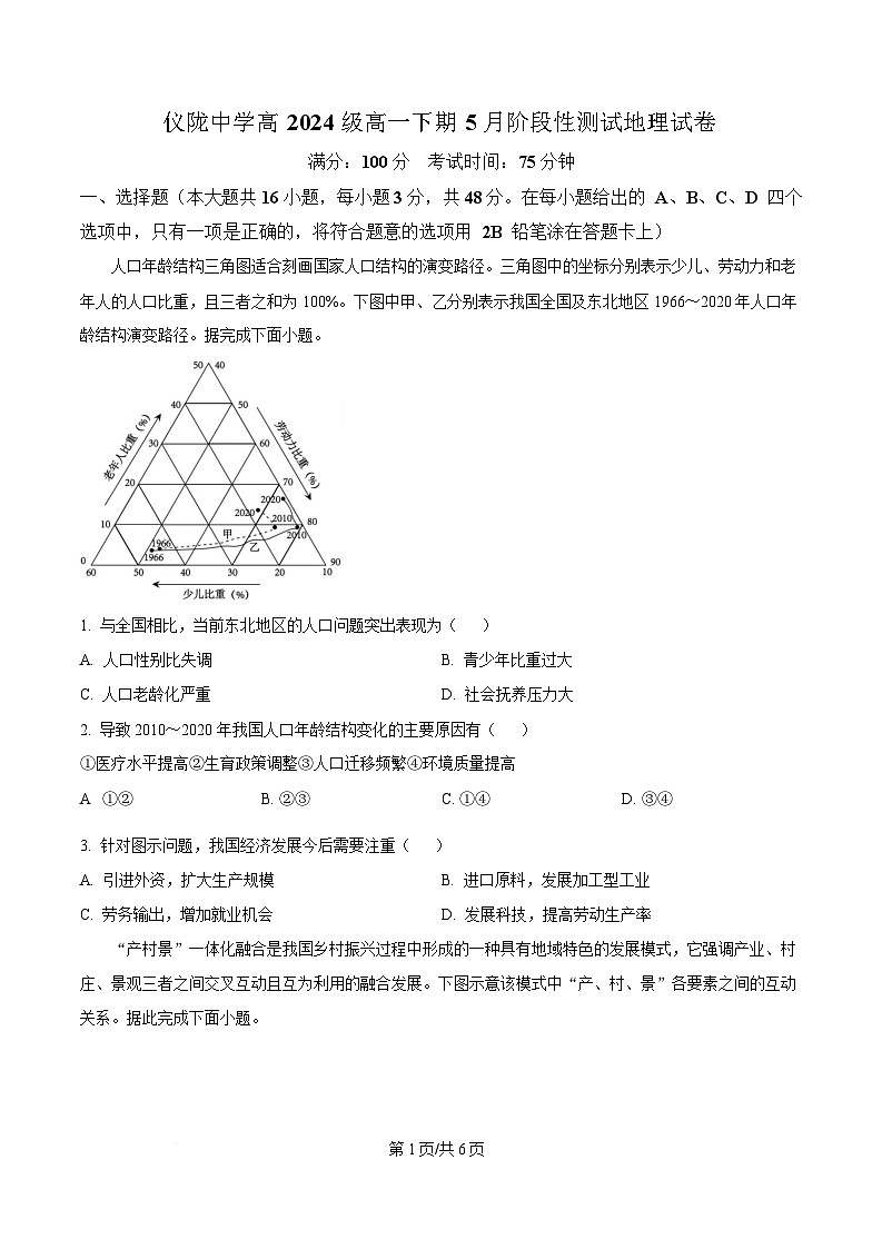 四川省仪陇中学2024-2025学年高一下学期5月月考地理试题（原卷版）第1页