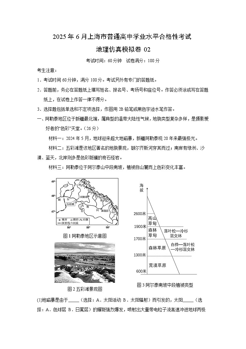 2025年6月上海市普通高中学业水平合格性考试地理仿真模拟卷02地理试卷（解析版）第1页