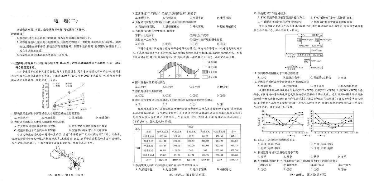 陕西省汉中市部分学校2024-2025学年高三下学期5月联考地理试题（高考模拟）第1页
