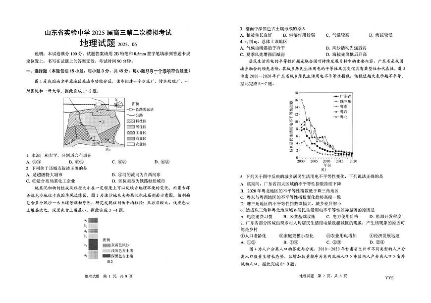 A地理（山东省实验2025.6.1高三考前二模押题）第1页