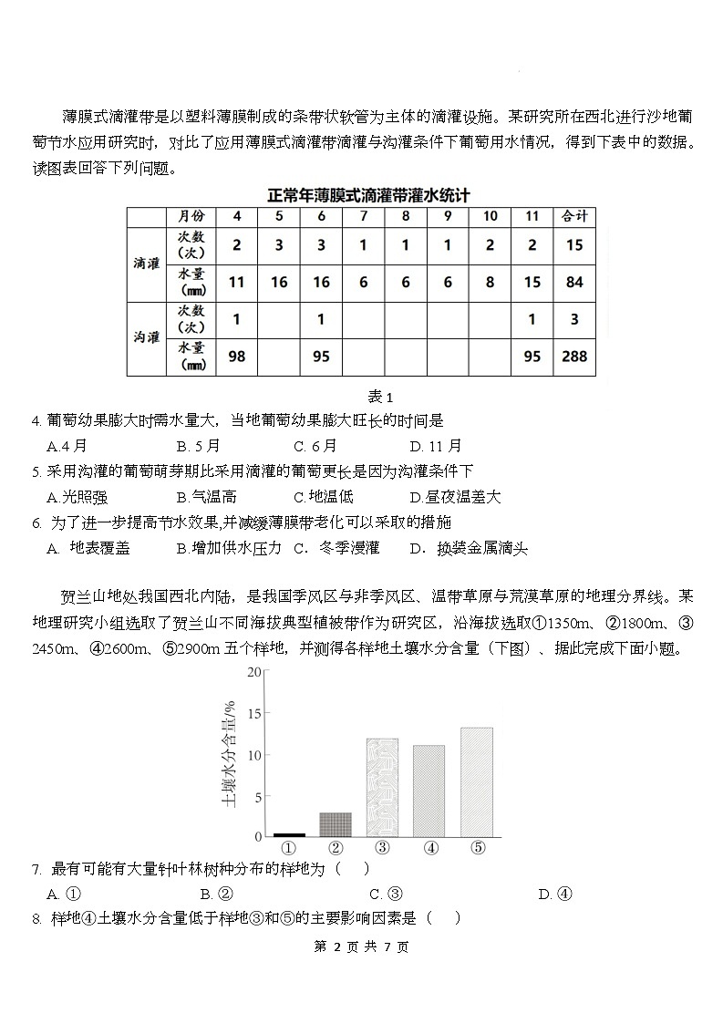 武汉二中2025届高三年级全真模拟考地理试卷第2页