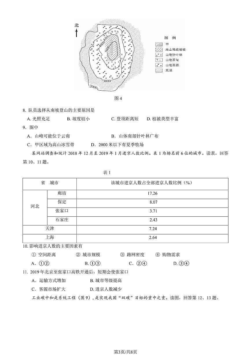 2025北京九中高三下学期高考模拟保温卷地理（教师版）试卷第3页