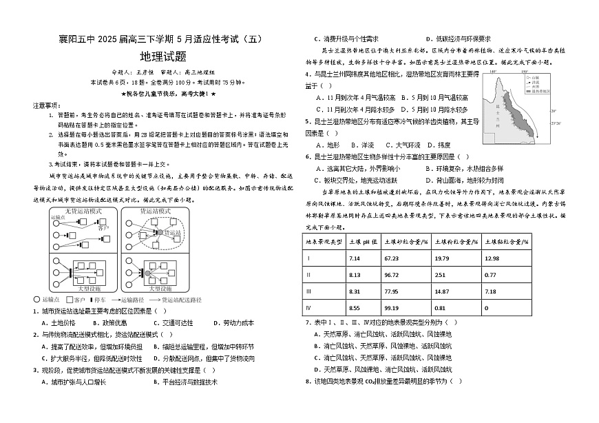 襄阳五中适应性考试（五）地理-6760b89e1fc6第1页