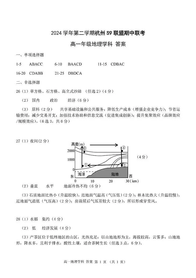 高一地理答案第1页