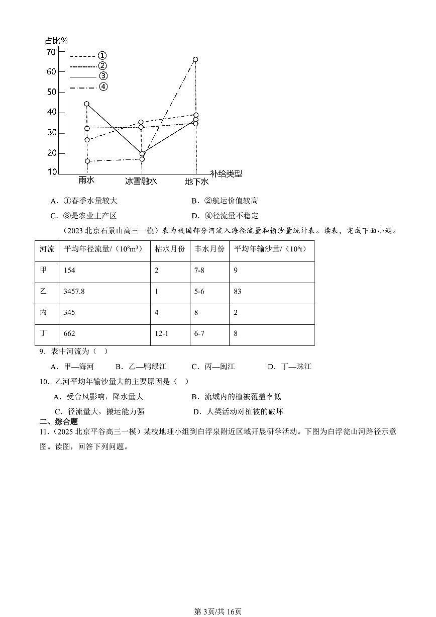 2023-2025北京高三一模[高考模拟]地理汇编：陆地水体及其相互关系第3页