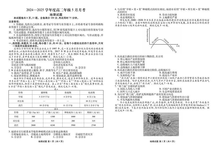 陕西省部分学校2024-2025学年高二下学期5月月考地理试题（PDF版附答案）第1页