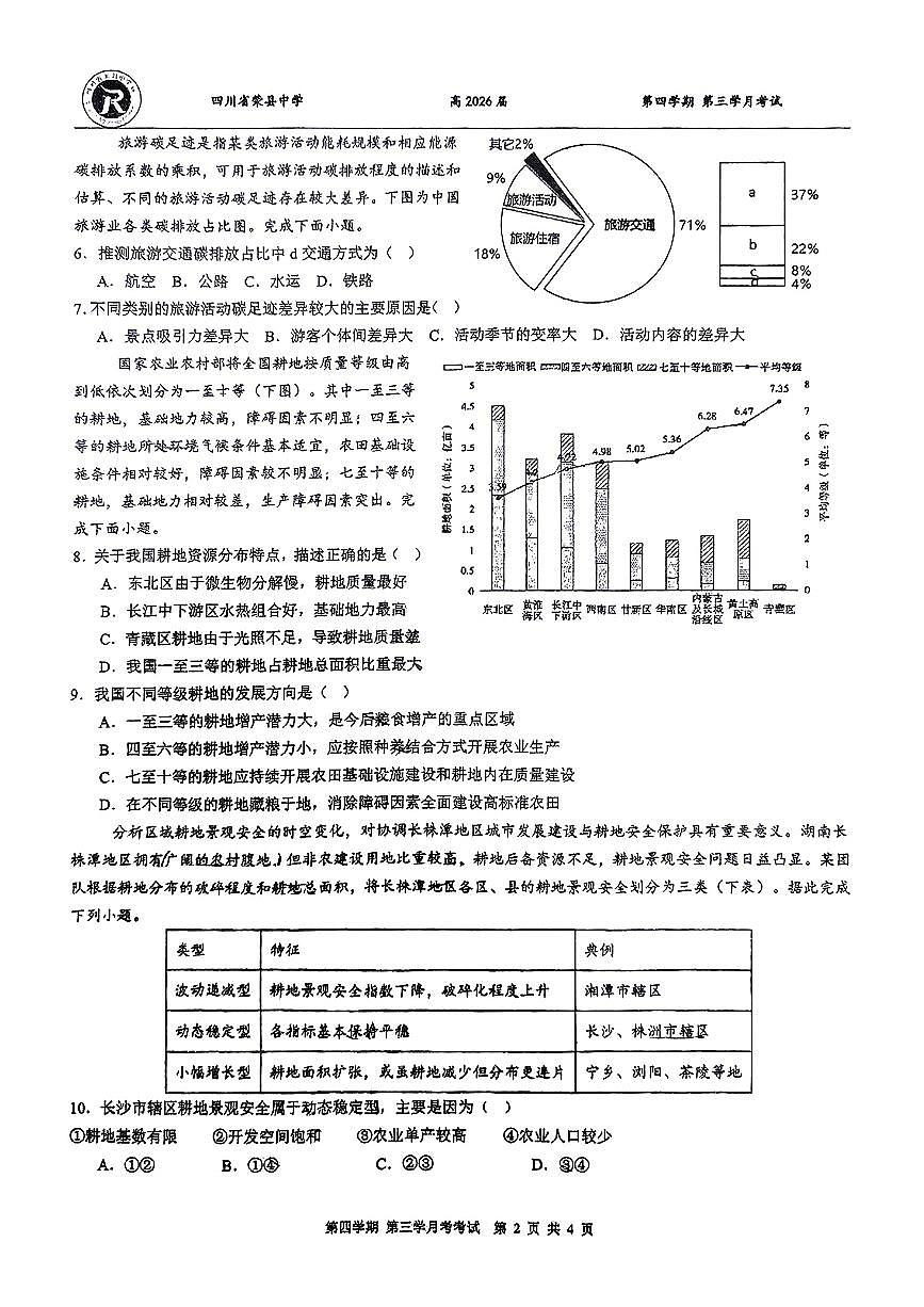 荣中 三月考 高二 地理试题第2页
