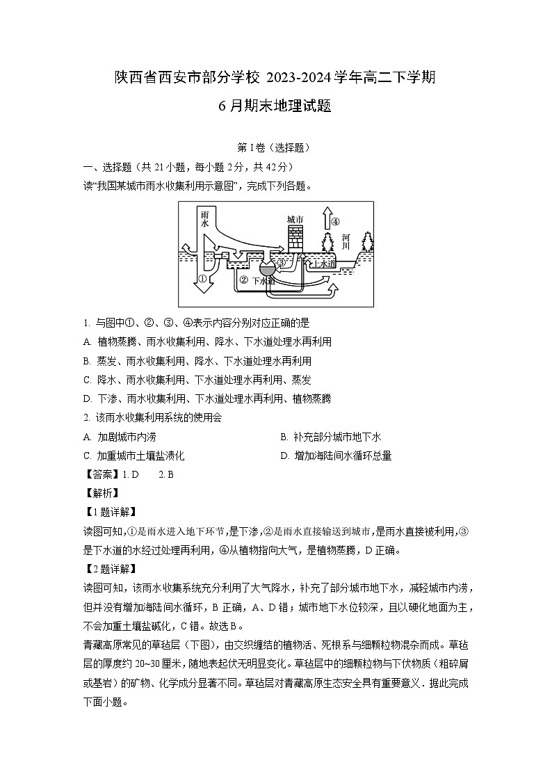 陕西省西安市部分学校2023-2024学年高二下学期6月期末地理试卷（解析版）第1页