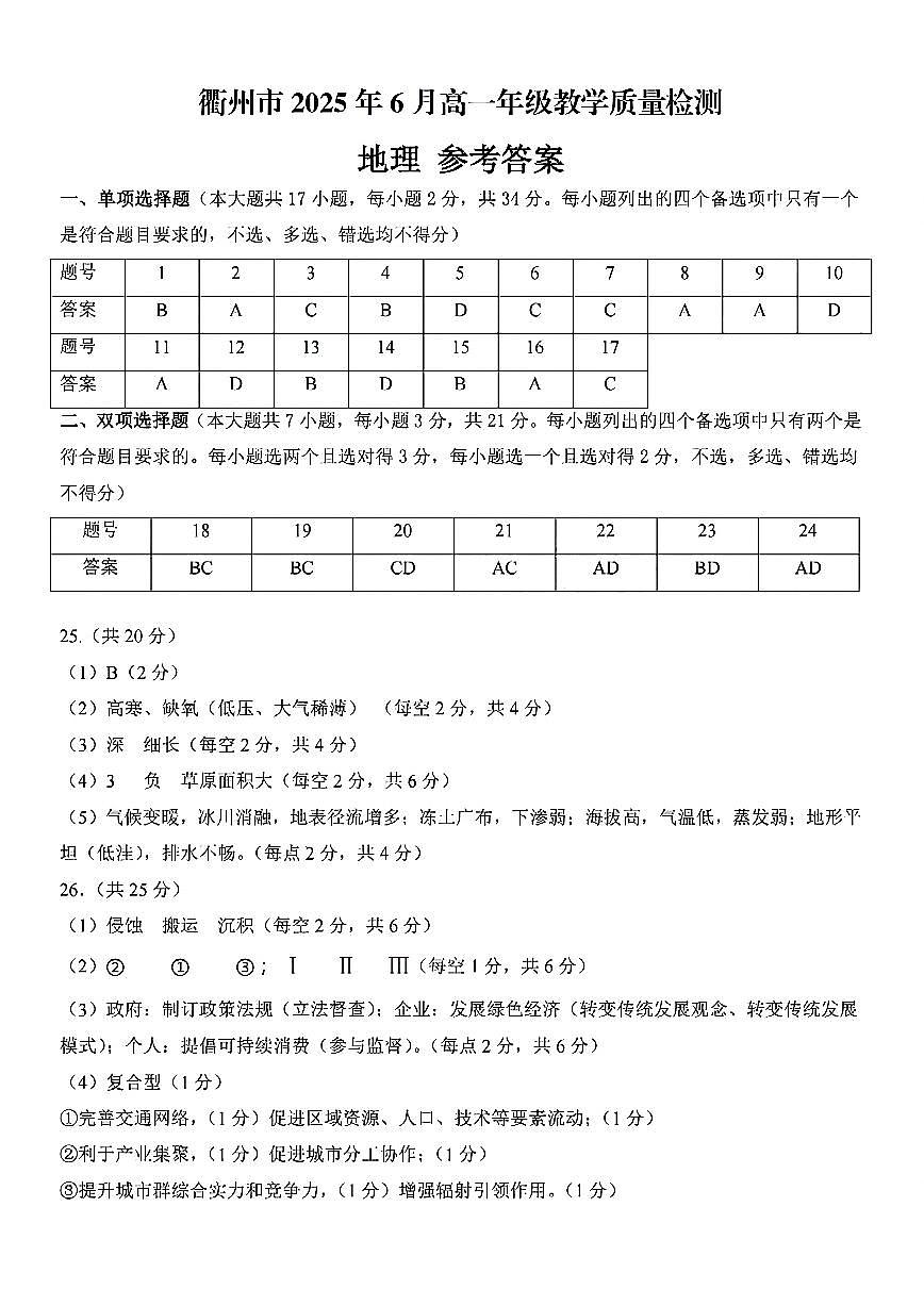 地理答案第1页