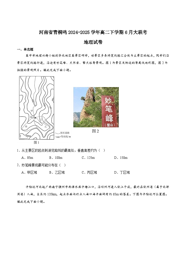 河南省青桐鸣2024-2025学年高二下学期6月大联考地理试题（Word版附答案）第1页
