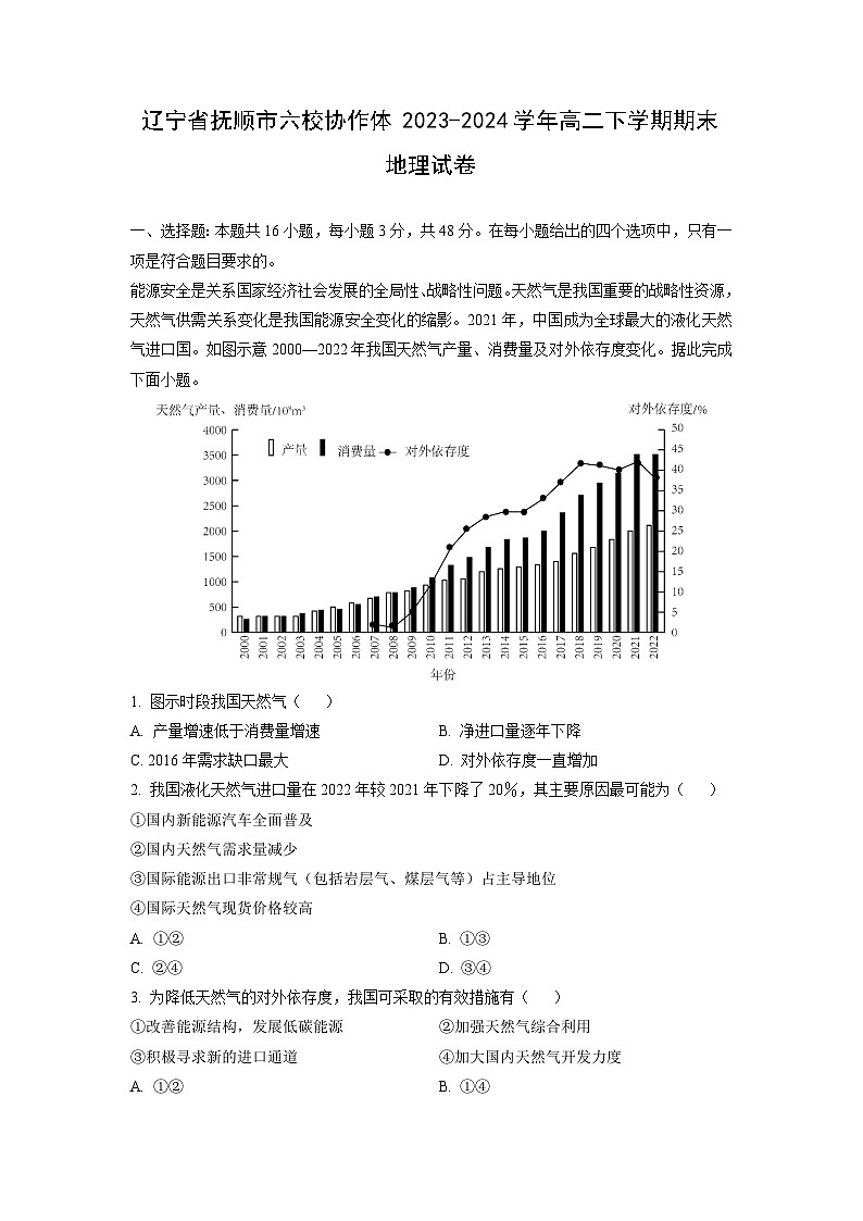 辽宁省抚顺市六校协作体2023-2024学年高二下期末地理试卷（解析版）第1页