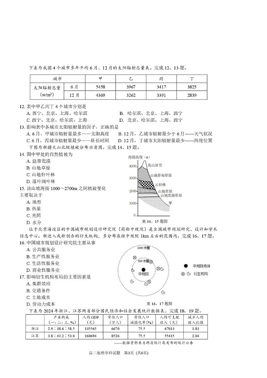 浙江省温州市浙南名校联盟2024-2025学年高二下学期6月期末地理